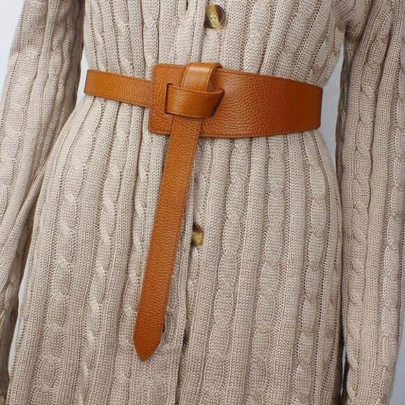 Women Leather Waist Belt Vintage Irregular Dress Tie Knot Brown L main image 5